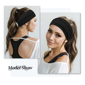 Huachi headband worn by woman during yoga showing secure non-slip hold and sweat control