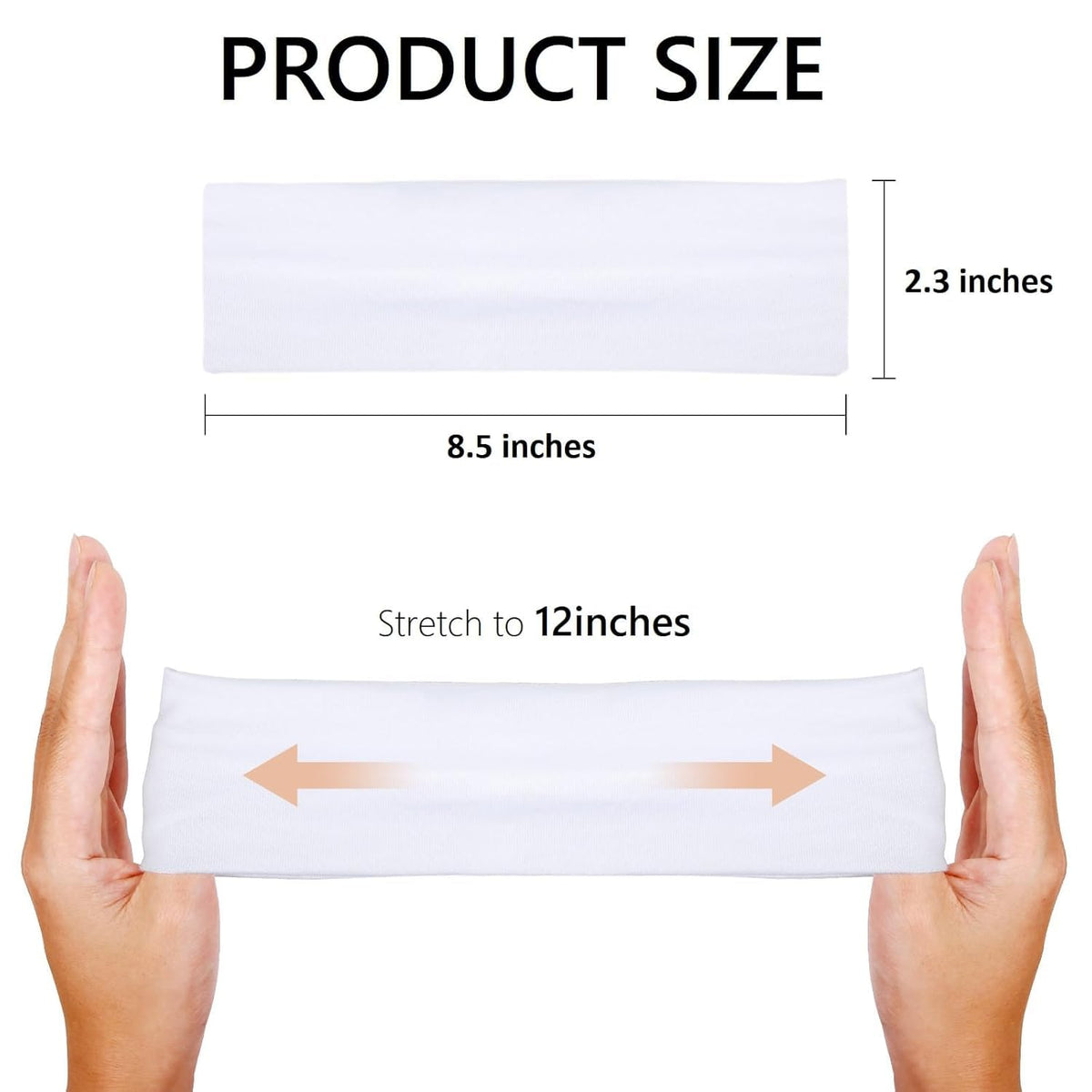 Huachi headband held in hand showing one-size stretch and scale benefit