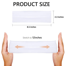 Huachi headband held in hand showing one-size stretch and scale benefit
