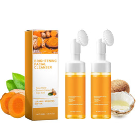 HuaQing front packaging showing turmeric foam and brush benefits gentle daily cleansing
