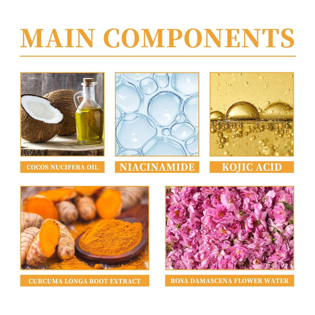 HuaQing label ingredient highlight showing turmeric extract and natural-derived benefits