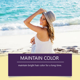 HuaQing product label showing SPF information and targeted hair protection benefits