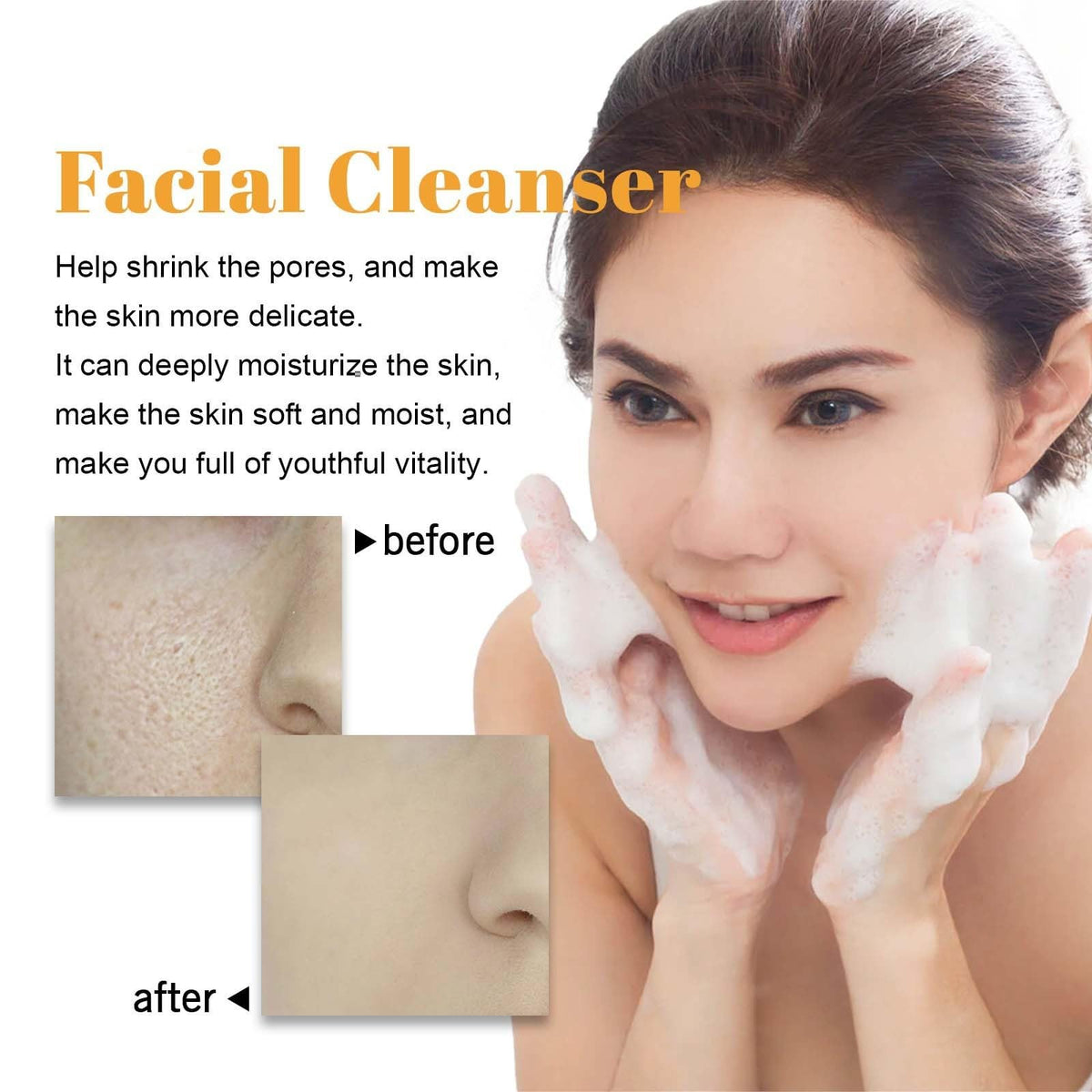 HuaQing wash in use on face illustrating gentle circular cleansing for smoother skin