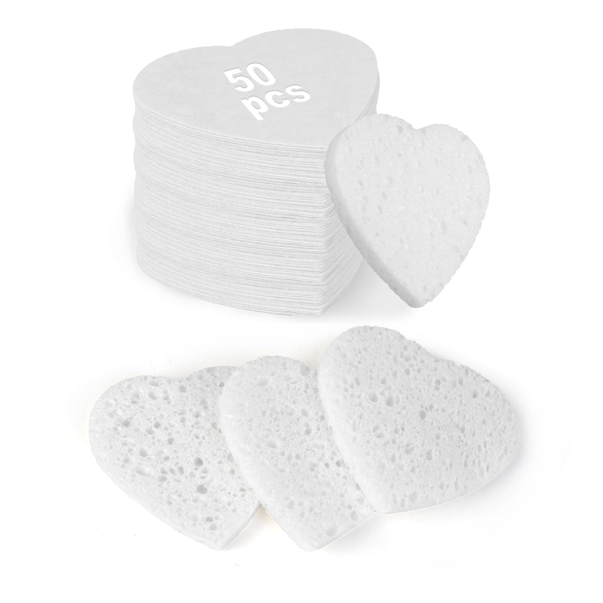 HUAXIN BIOTECHNOLOGY front pack showing 50 compressed heart sponges and compact storage benefit