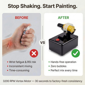HUBEST with a paint bottle in place illustrating reliable mixing for hobby paints