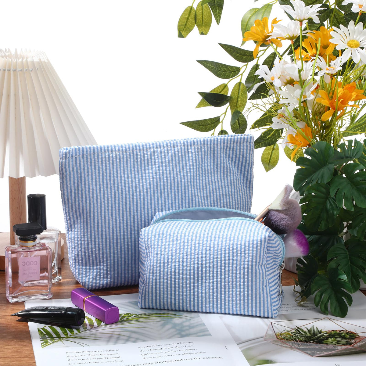Huhumy lifestyle scene on dresser holding skincare and brushes for neat storage