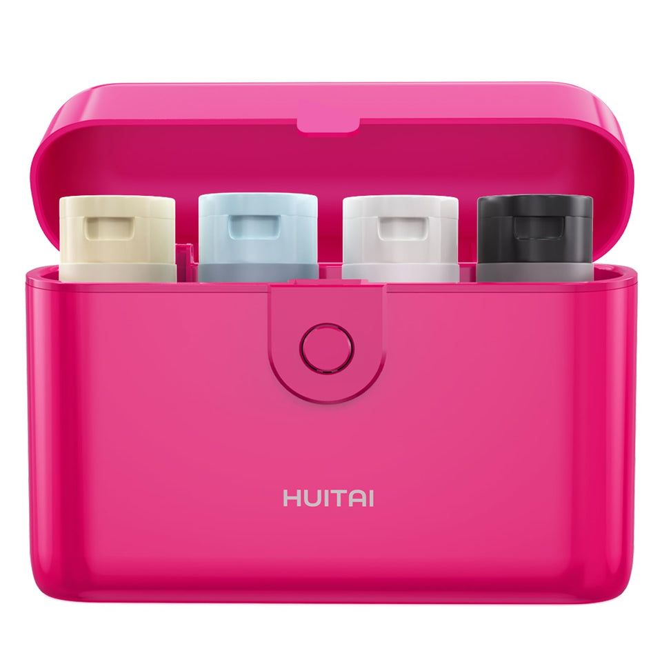 HUITAI front view of hot pink travel case showing compact protection and portability