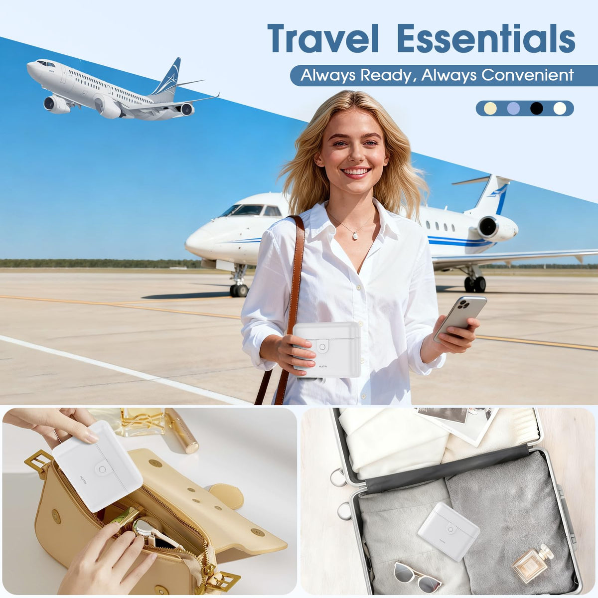 HUITAI packing scene in carry-on illustrating tidy leak-proof storage