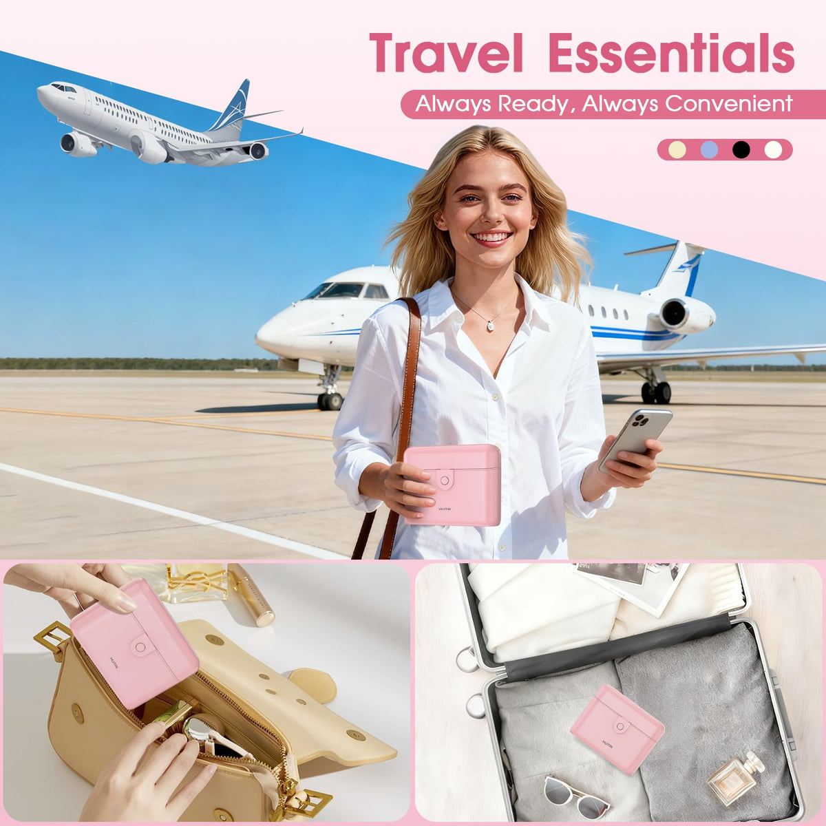 HUITAI packed inside carry-on bag illustrating neat organization and leak-proof travel benefit