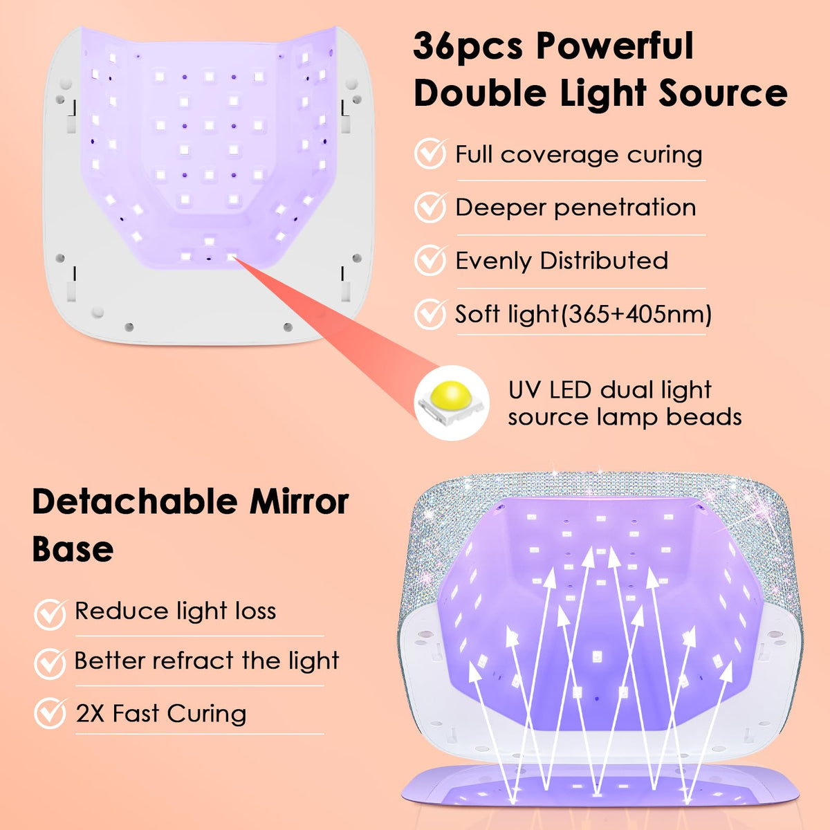 HUITINE removable mirror base detached for easy cleaning and pedicure access