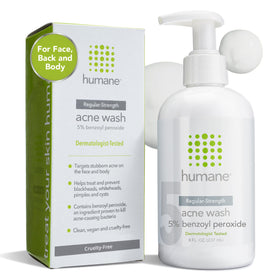 humane 5% benzoyl peroxide wash front packaging shows product benefits