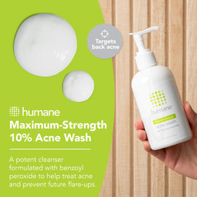 humane benzoyl peroxide label closeup highlighting 10% active strength