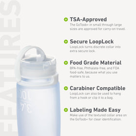 humangear GoToob+ textured collar with handwritten label showing quick content identification