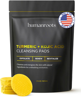 humanroots front packaging showing 30 turmeric kojic acid cleansing pads for convenient use