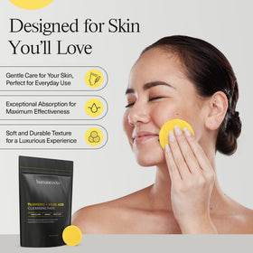 humanroots pad wiping cheek to show quick application and refreshing cleansing benefit
