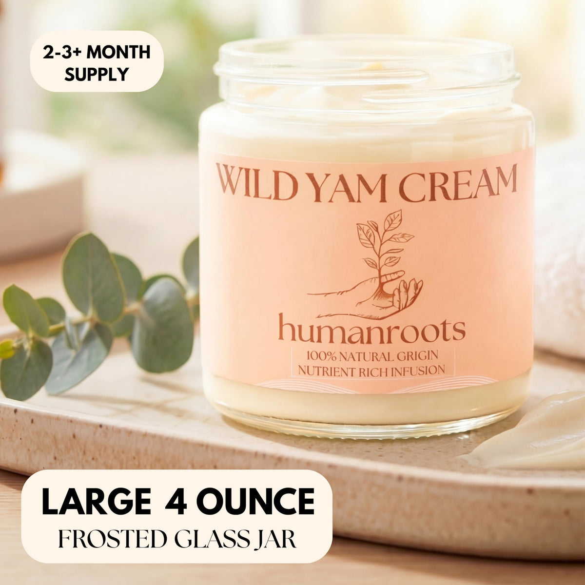 humanroots ingredients flatlay with wild yam root, chaste tree berry, red clover showcasing organic botanicals
