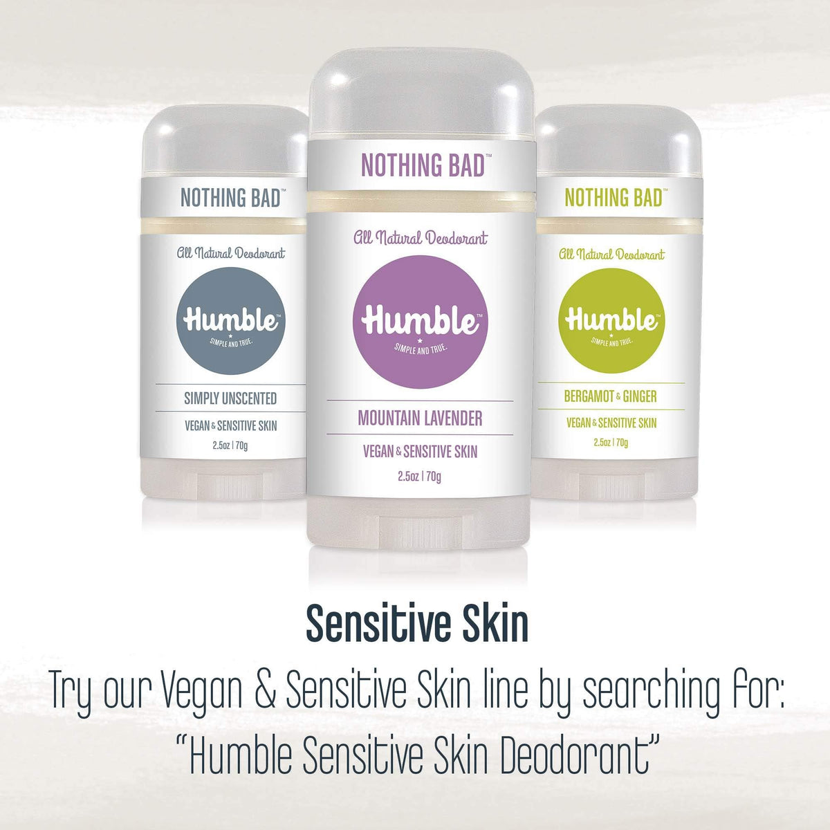 HUMBLE SIMPLE AND TRUE on bathroom shelf in lifestyle setting showing daily use benefit