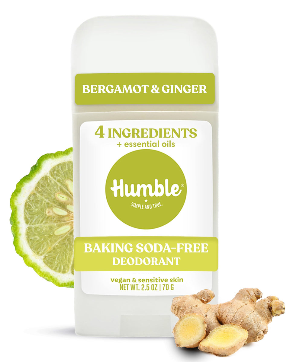 HUMBLE SIMPLE AND TRUE front packaging showing bergamot and ginger, clean benefit