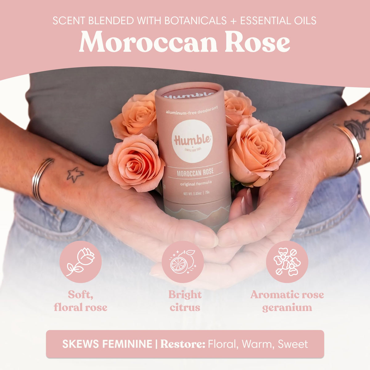 HUMBLE BRANDS close-up label highlighting four-ingredient formula and transparency benefit
