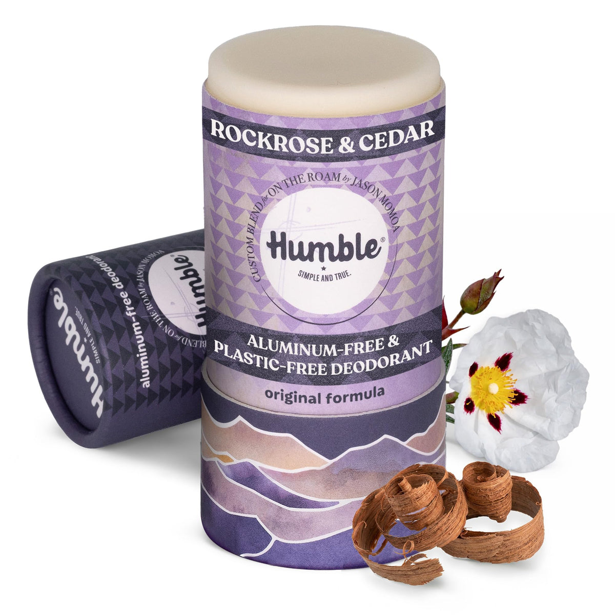 HUMBLE BRANDS front packaging showing rockrose and cedar scent, eco-friendly benefit
