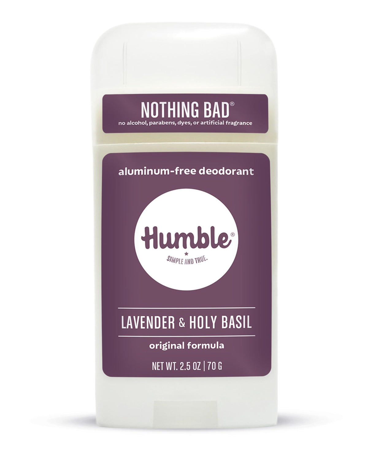 HUMBLE SIMPLE AND TRUE front packaging showing natural deodorant benefits