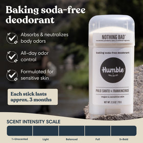 HUMBLE deodorant stick open, showing smooth glide for gentle application