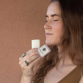 HUMBLE product in outdoor woodsy scene reflecting natural scent inspiration