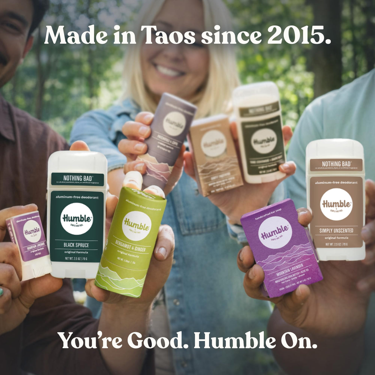 HUMBLE SIMPLE AND TRUE label close-up showing ingredient highlights and clean formulation