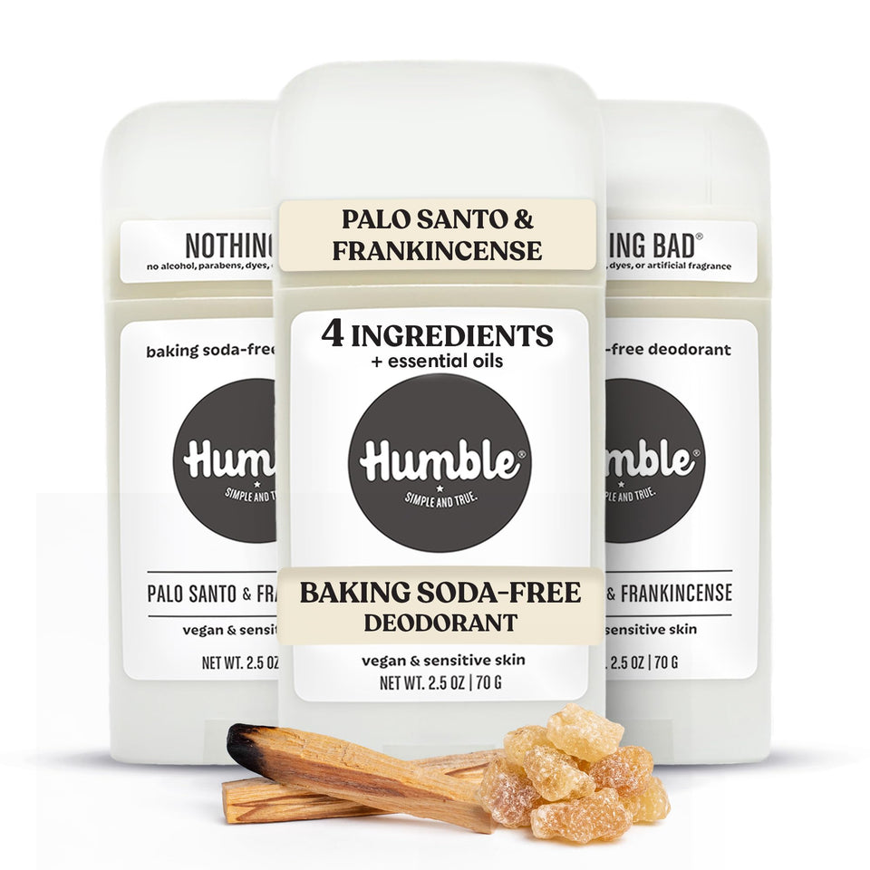 HUMBLE front packaging showing Palo Santo and Frankincense scent and benefits