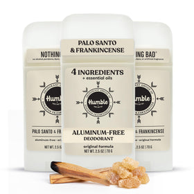 HUMBLE SIMPLE AND TRUE front packaging showing palo santo and frankincense scent benefit