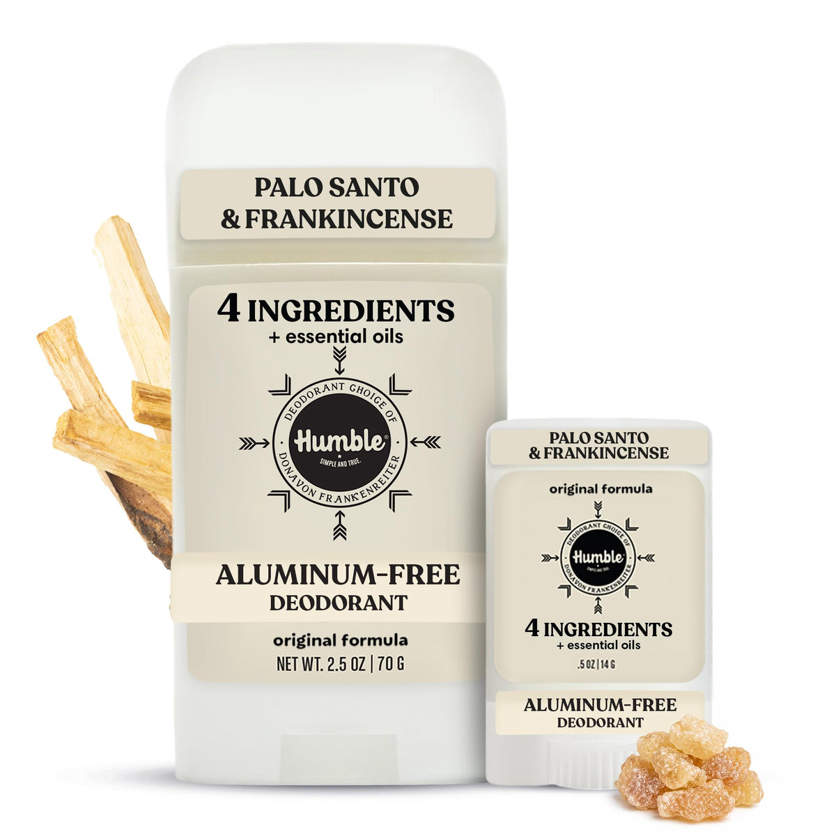 HUMBLE front packaging showing palo santo frankincense scent and benefits