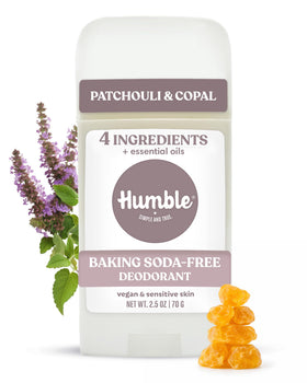 HUMBLE SIMPLE AND TRUE front packaging showing Patchouli & Copal stick and clean design