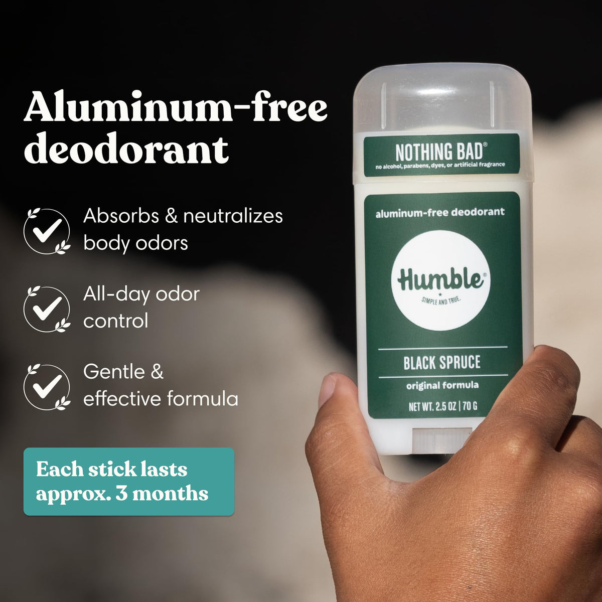 HUMBLE close-up of deodorant stick texture highlighting smooth application benefit