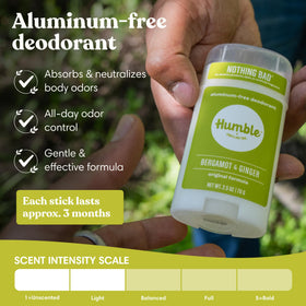 HUMBLE close-up of deodorant stick texture, smooth glide for comfortable application