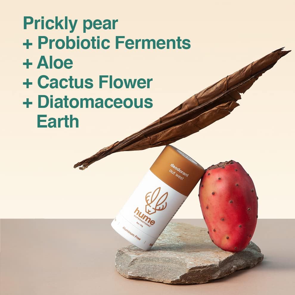 HUME SUPERNATURAL natural ingredients display with cactus and aloe for soothing benefits