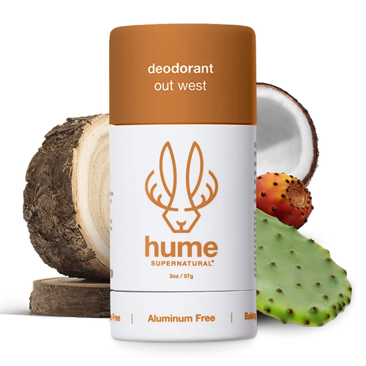 HUME SUPERNATURAL Out West front packaging showing clean, plant-based deodorant benefits