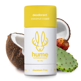 HUME SUPERNATURAL lifestyle beach scene with coconut evokes fresh, subtle fragrance