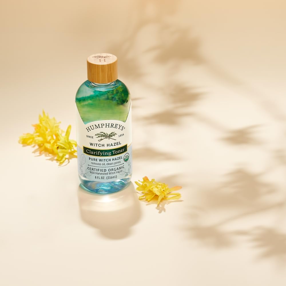 Humphreys toner on bathroom shelf in use for daily skincare routine