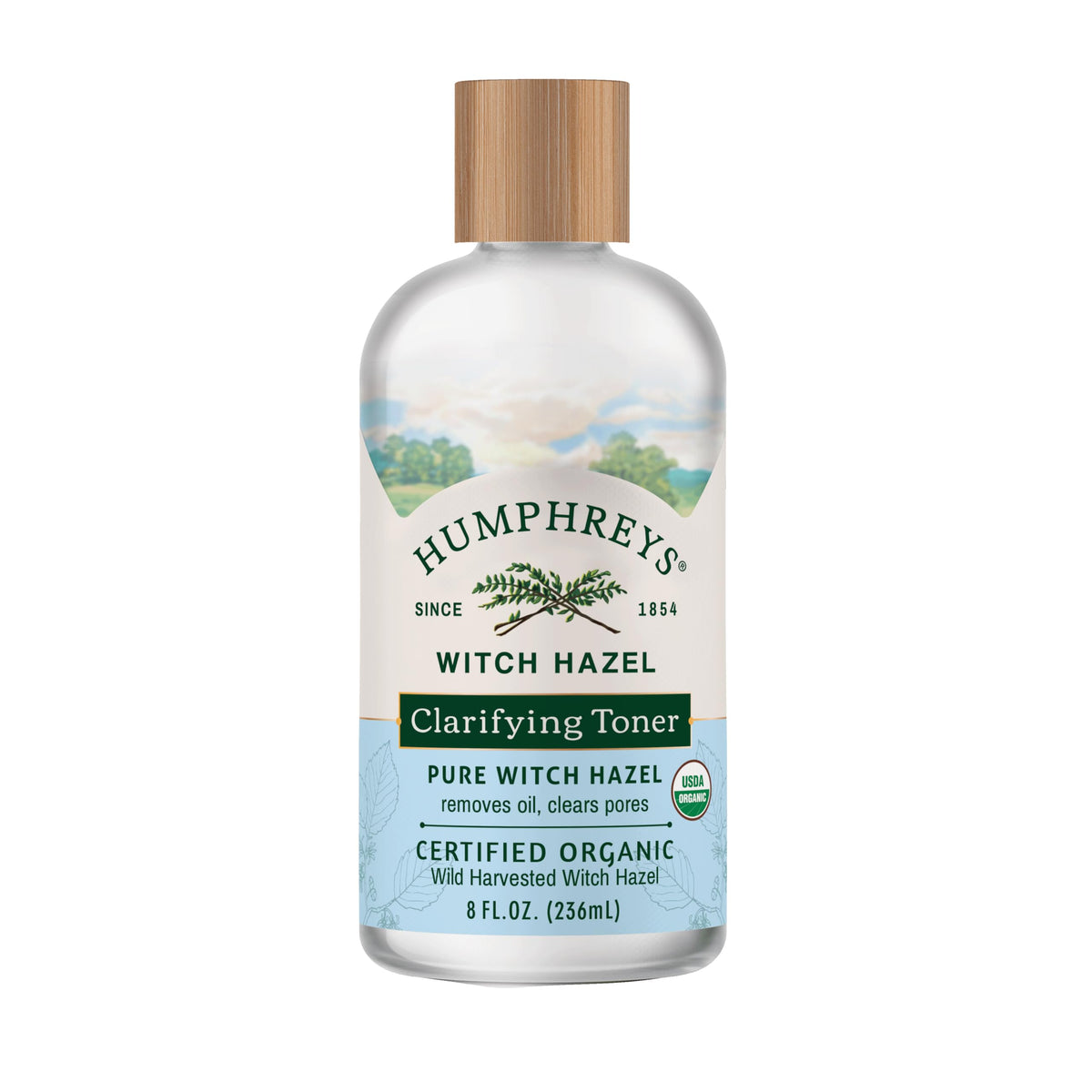 Humphreys bottle front view showing organic toner, clear skin refresh benefit