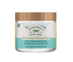 Humphreys front packaging showing 60 nourishing witch hazel pads for gentle cleansing