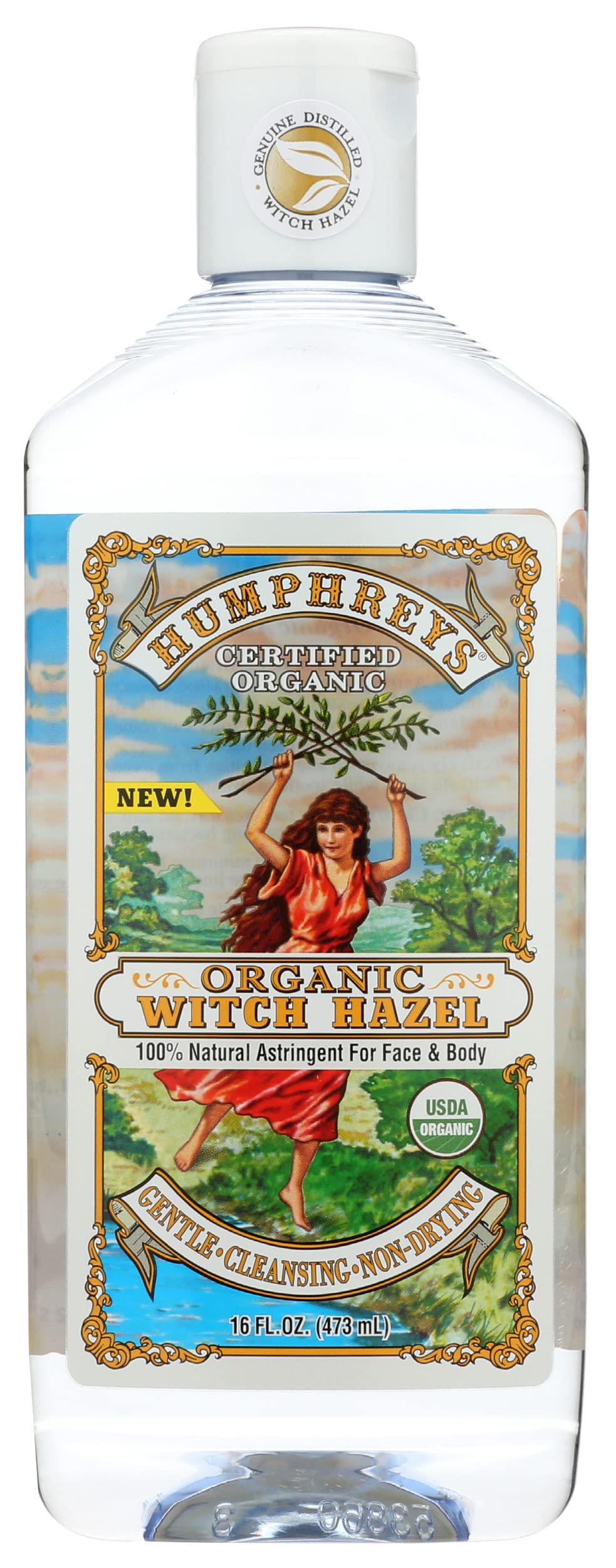 Humphreys front bottle view showing organic witch hazel for gentle toning