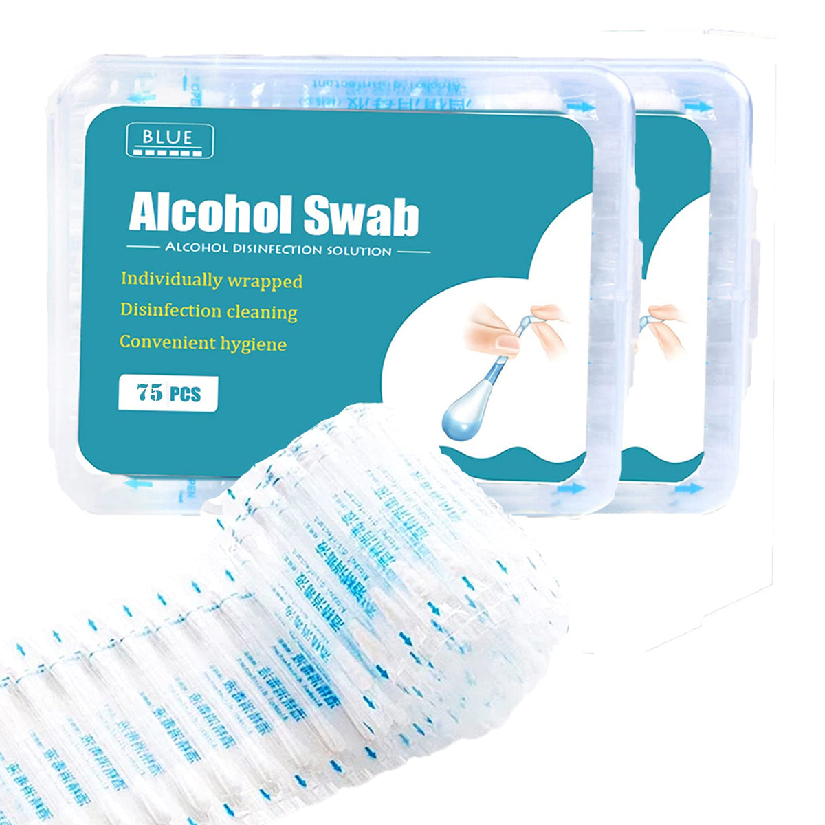HUNWEY front packaging showing 150 individually wrapped swabs for convenient storage