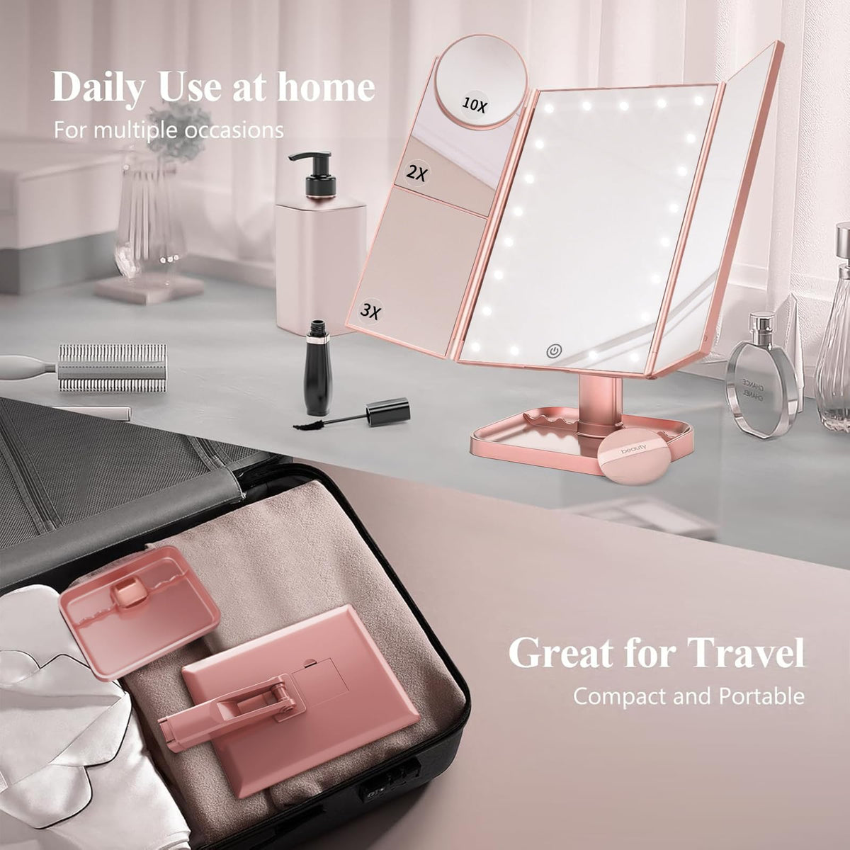 HUONUL battery compartment and plug showing dual power option for travel convenience