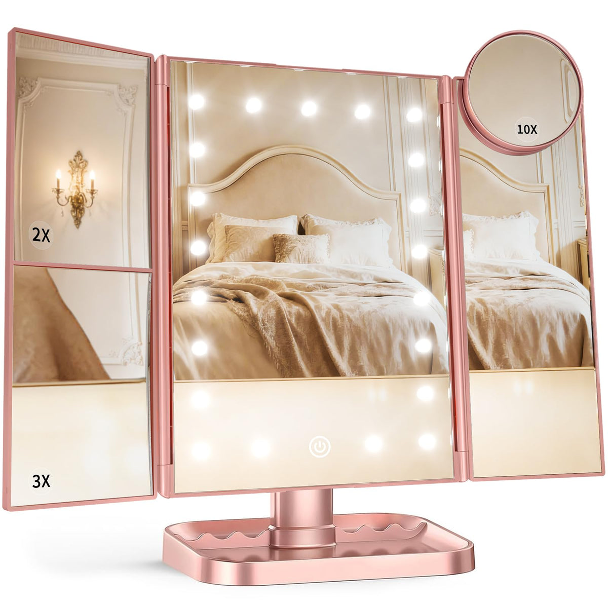 HUONUL front view lighted vanity mirror shows full-face illumination and clear reflection