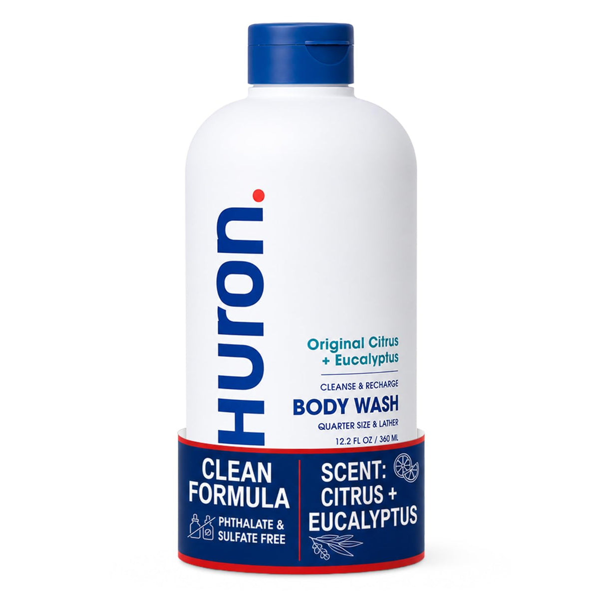 Huron front packaging bottle showing clean design and easy-pour cap
