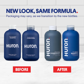 Huron label close-up highlighting clean-ingredient claims and scent notes