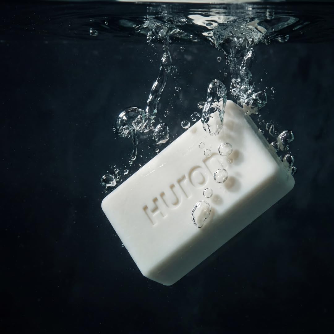 Huron soap in a bathroom lifestyle scene conveying fresh citrus eucalyptus scent