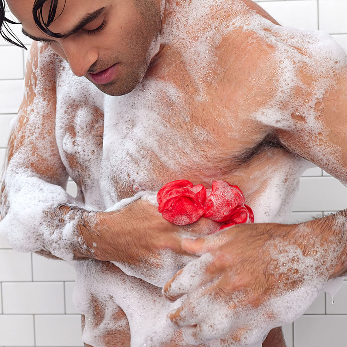 Huron placed in modern bathroom lifestyle shot showing uplifting shower benefit