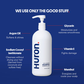 Huron shampoo lathering foam on hand demonstrating gentle cleansing action