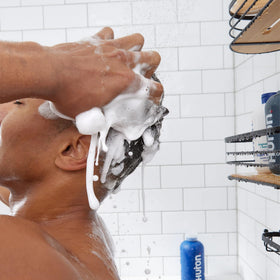 Huron shampoo staged in bathroom showing everyday use convenience benefit